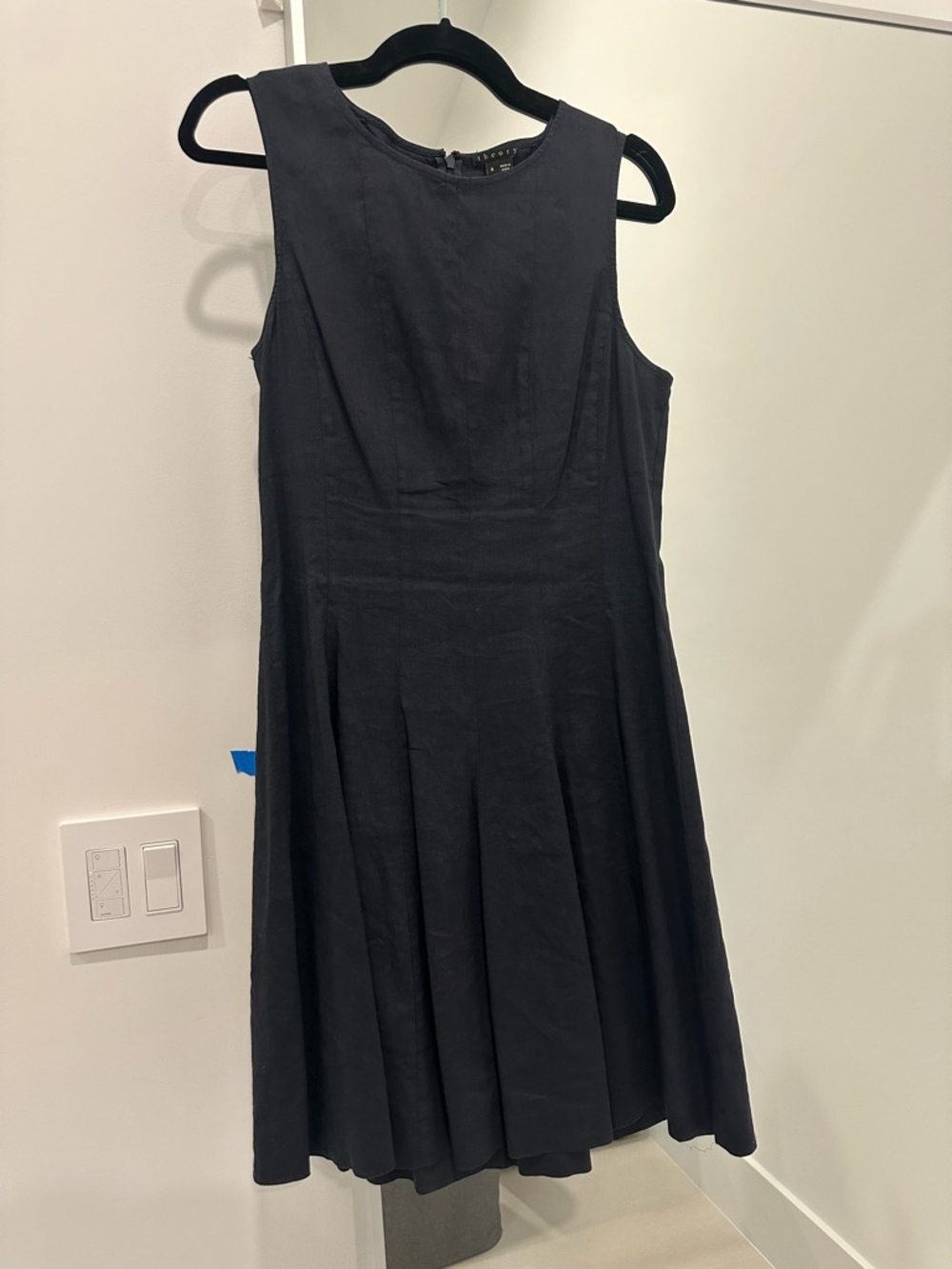 Theory Navy Linen Sleeveless Midi Dress